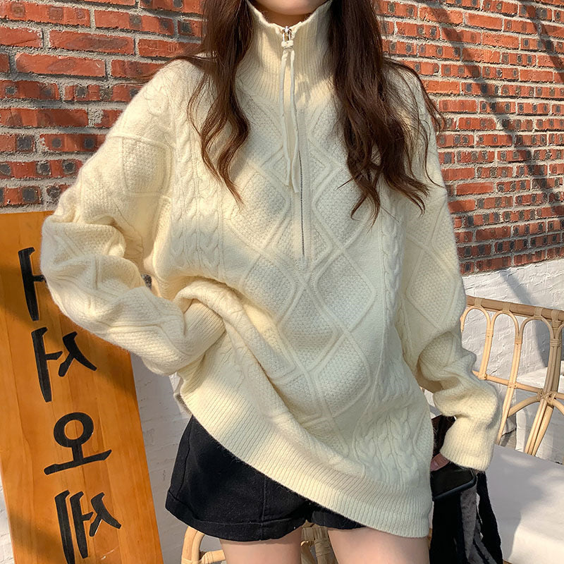 Women's Diamond-Pattern Half-Zip Turtleneck Sweater - product image 9