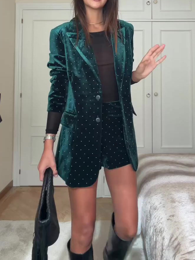 Women's Diamond Velvet Suit Jacket & Shorts Set