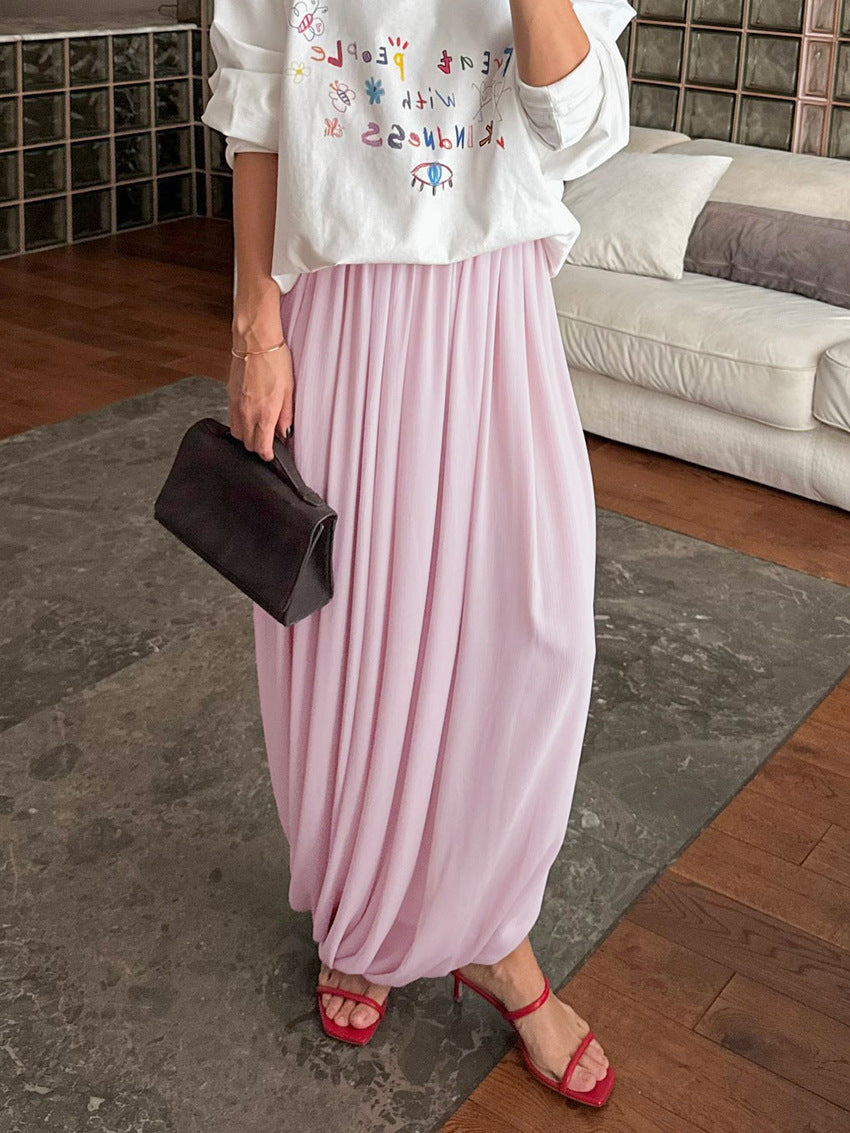 Women's Draped Pleated Wide Leg Maxi Skirt
