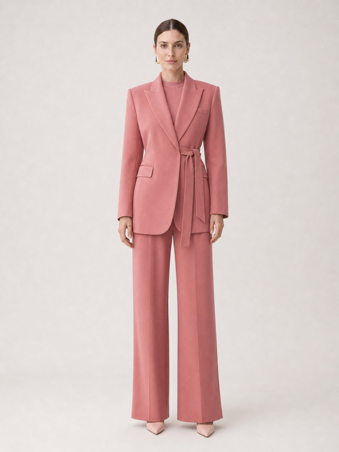 Women's Dusty Rose Belted Wrap-Style Suit Set