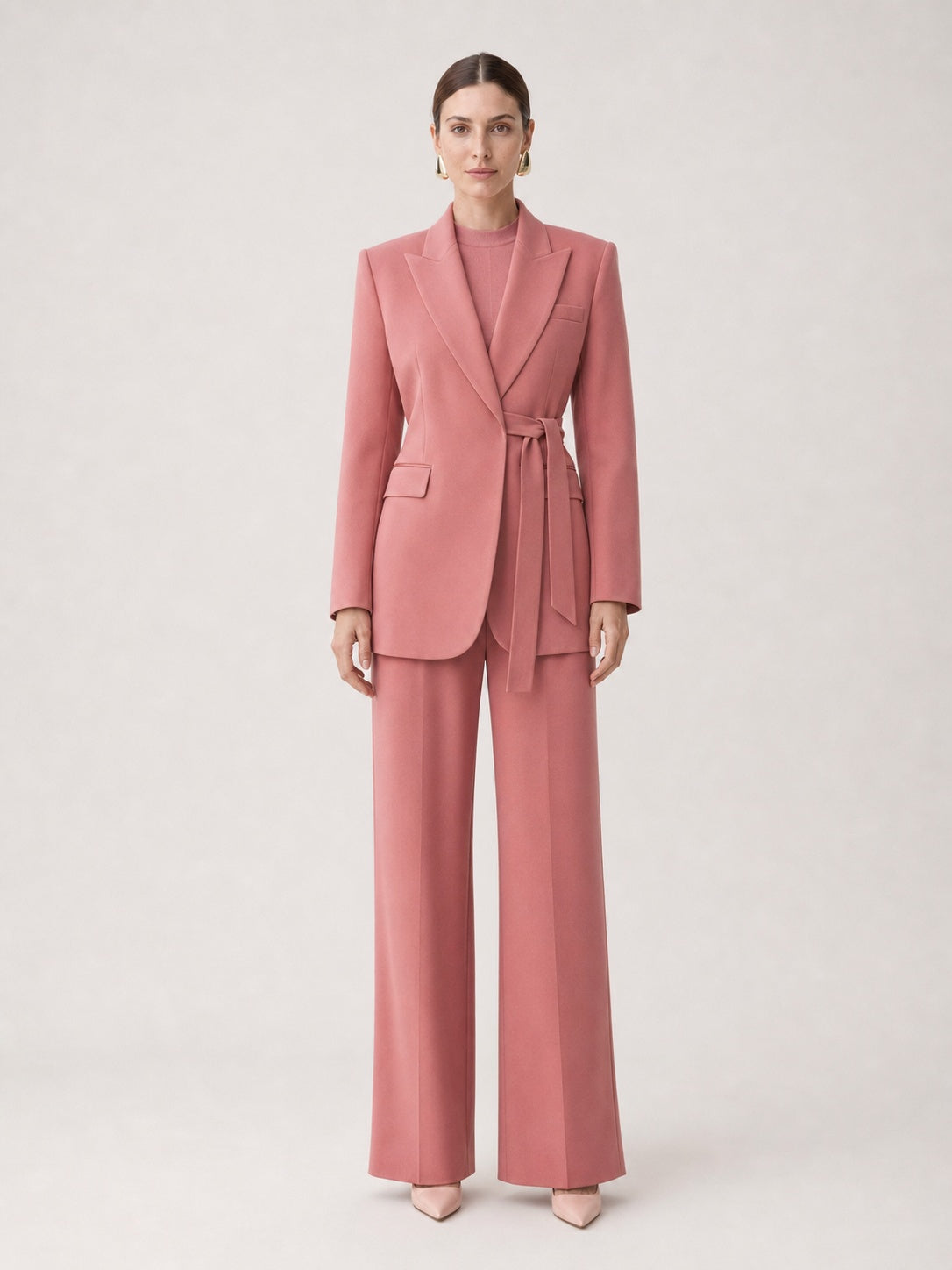 Women's Dusty Rose Belted Wrap-Style Suit Set