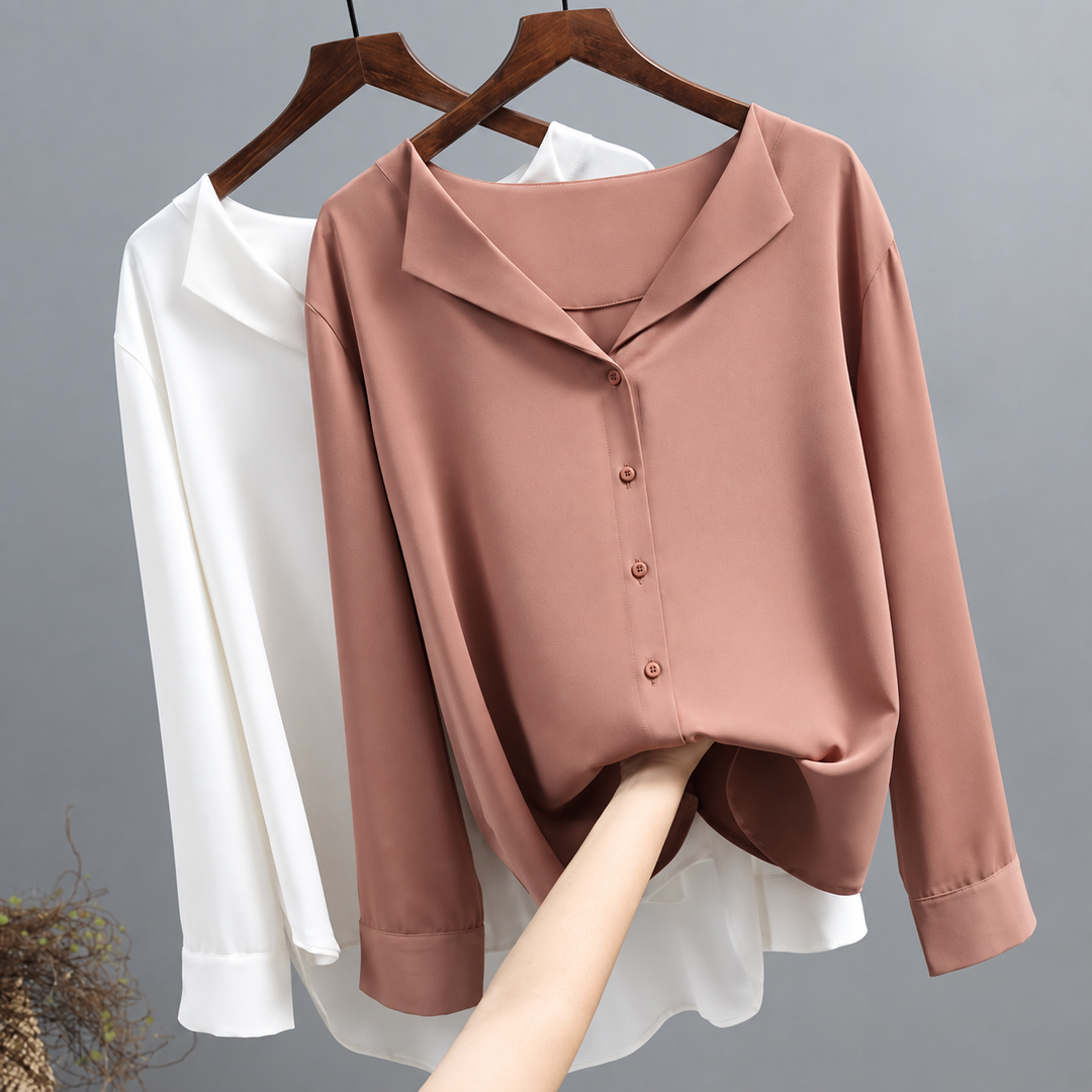 Dusty-rose relaxed chiffon shirt with white color option