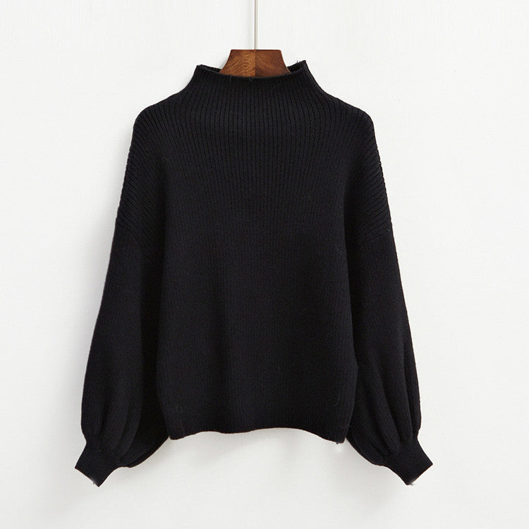 Women's Half Turtleneck Lantern-Sleeve Sweater Loose Slim Looking Base Knitwear - product image 4