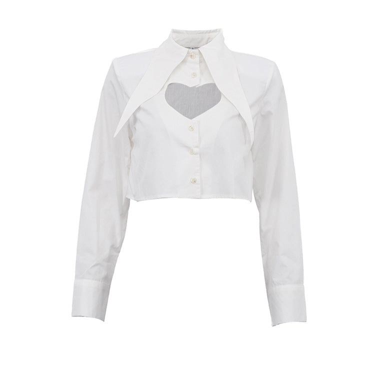 Women's Heart-Cutout Pointed-Collar Crop Shirt - product image 4