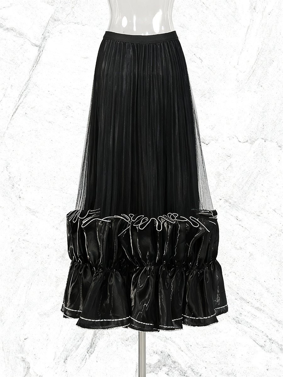 Women's High-Waist Pleated Ruffle-Hem Midi Skirt - product image 4