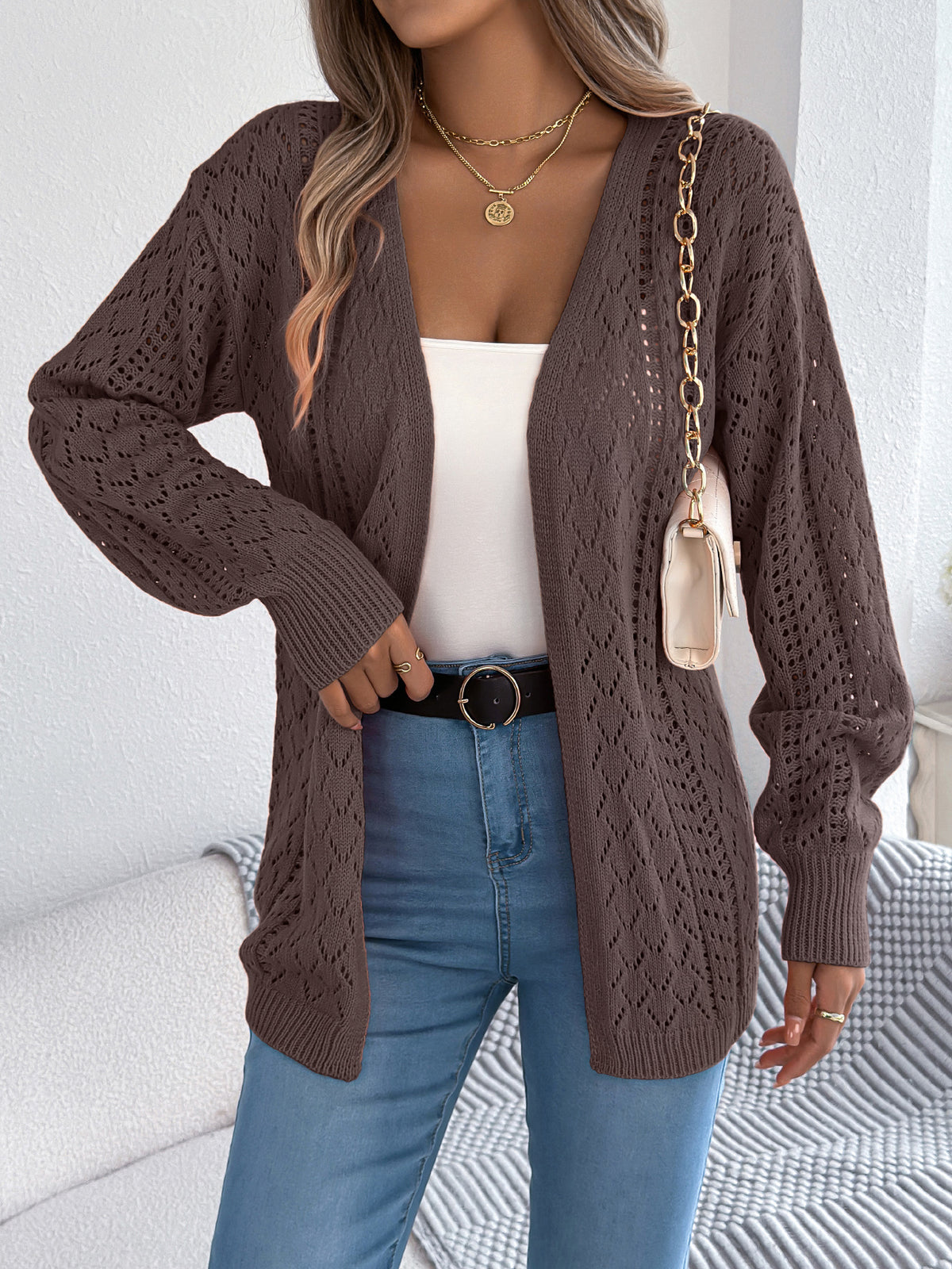 Women's Hollow Out Lantern-Sleeve Long-Sleeve Cardigan - product image 11