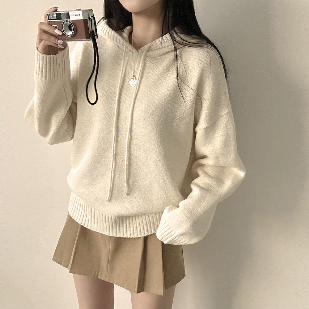 Women's Korean Style Sweater Relaxed Solid-Color Thick Long Sleeves Lantern-Sleeve Sweater