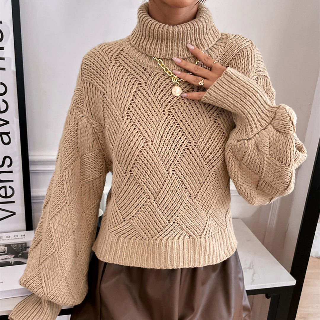 Women's Lantern-Sleeve High Neck Pullover Sweater