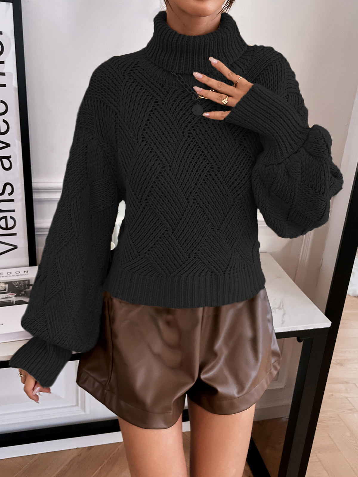 Women's Lantern-Sleeve High Neck Pullover Sweater - product image 2