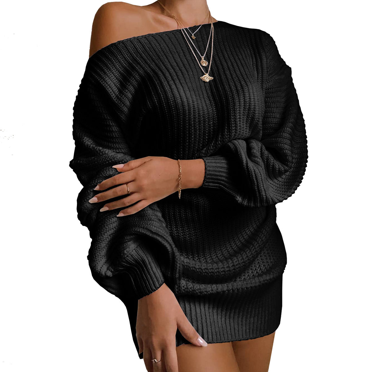 Women's Lantern-Sleeve Knitted Wool Dress - product image 2