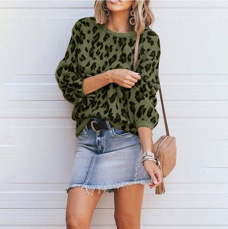 Women's Lantern-Sleeve Leopard Jacquard Sweater Female - product image 4