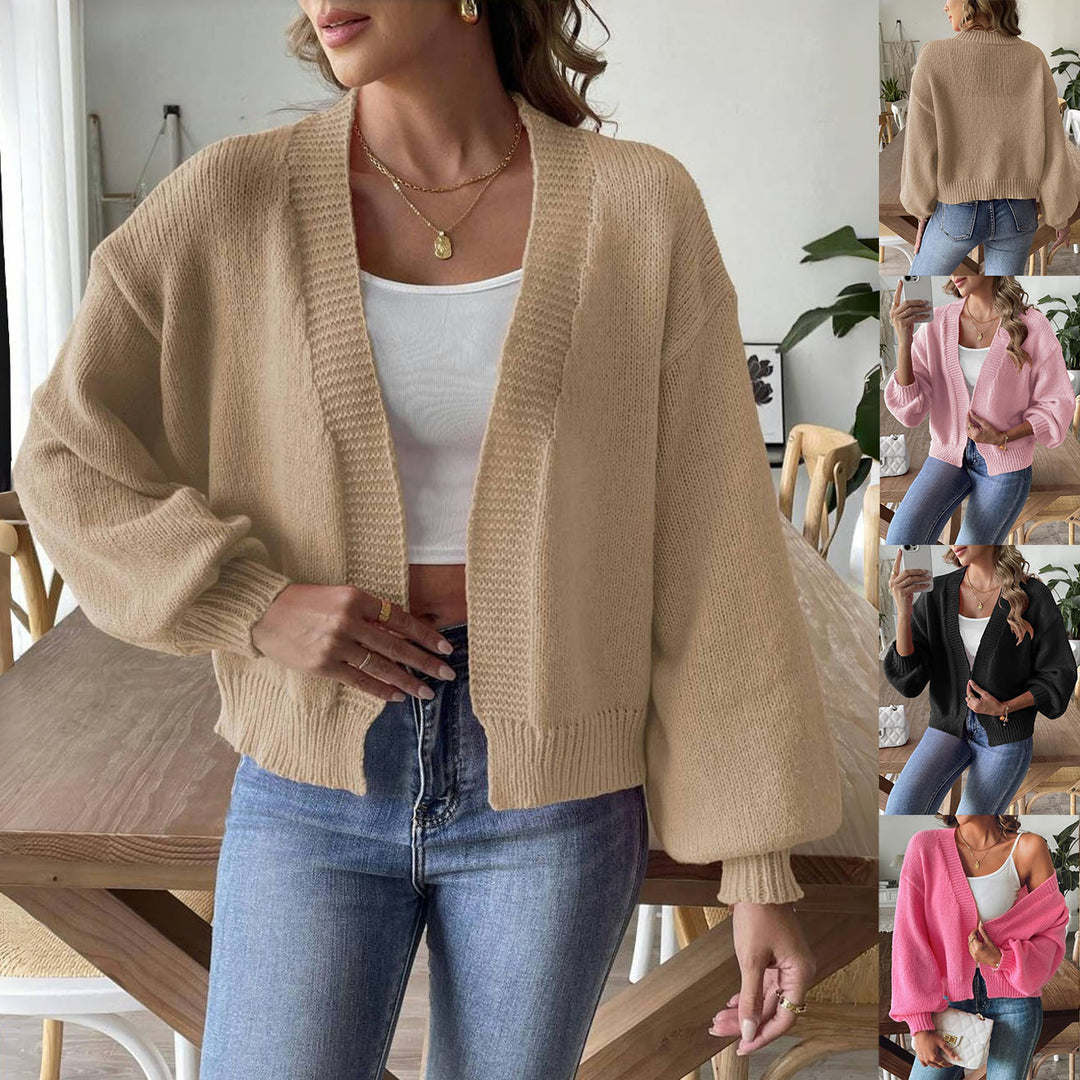 Women's Lantern-Sleeve Simple Casual Short Sweater