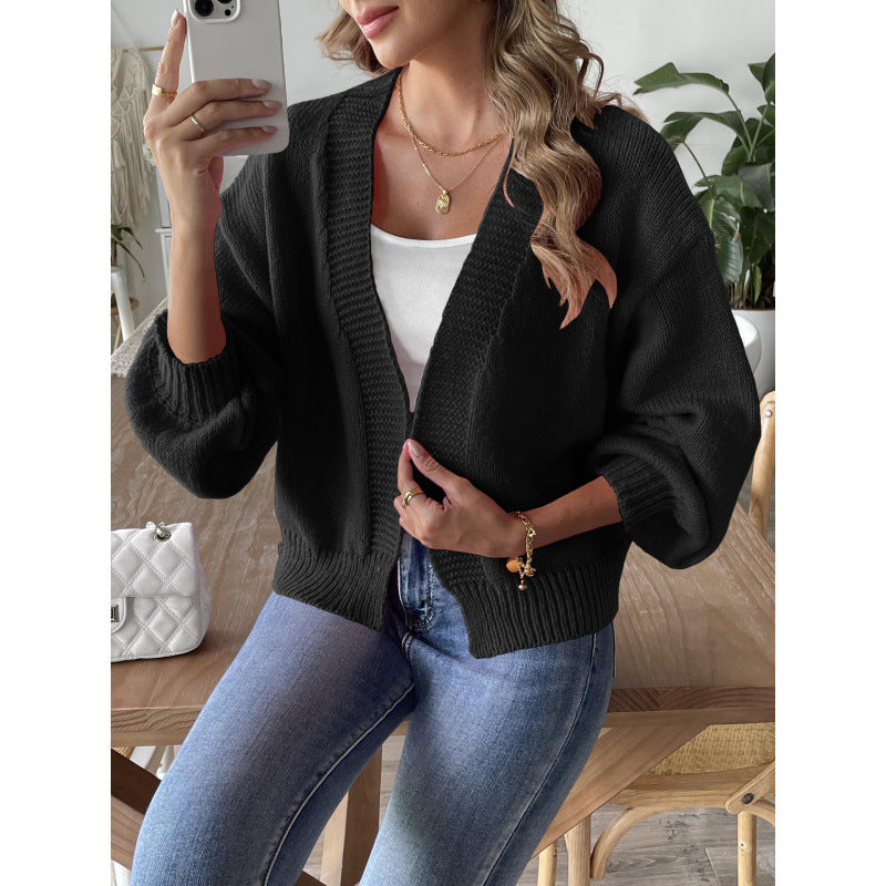 Women's Lantern-Sleeve Simple Casual Short Sweater - product image 8