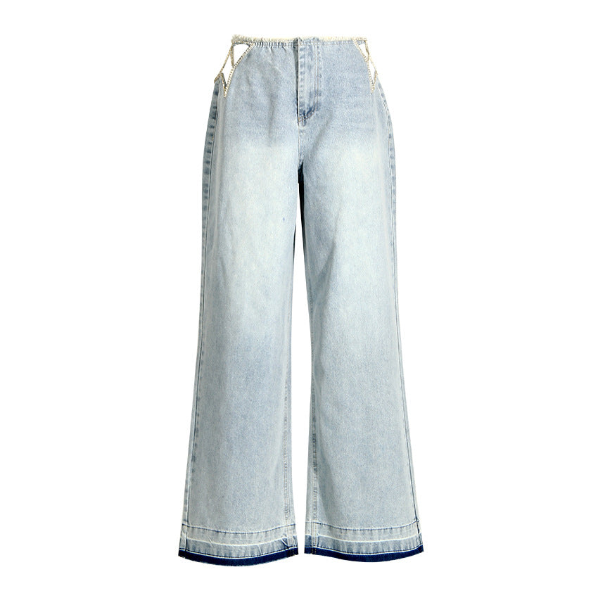 Women's Light-Wash Star Rhinestone Cutout Wide-Leg Jeans - product image 2