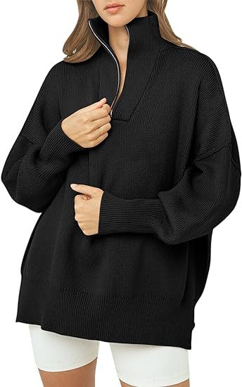 Women's Long-Sleeve 14 Zip Pullover Split Solid-Color Sweater - product image 6