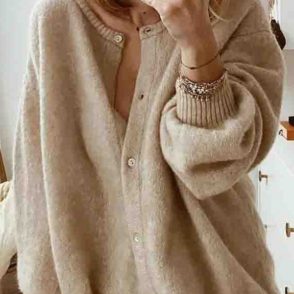 Women's Long-Sleeve Knitted Cardigan Lantern-Sleeve