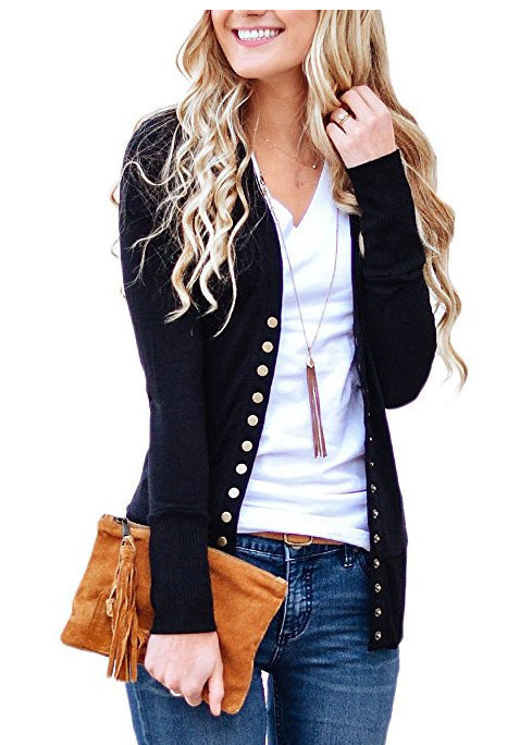 Women's Long Solid V-Neck Long-Sleeve Button Cardigan Jacket - product image 5