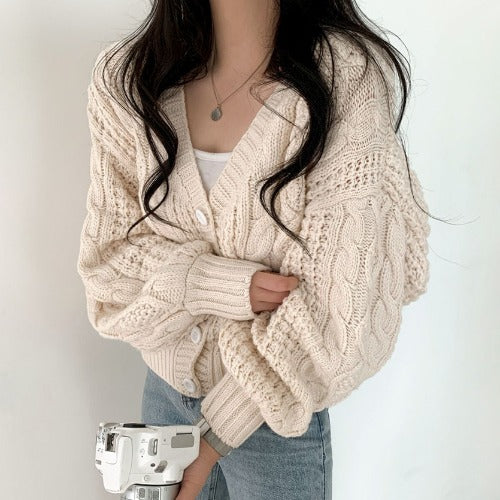 Women's Loose All-Match V-Neck Lantern-Sleeve Short Sweater - product image 7