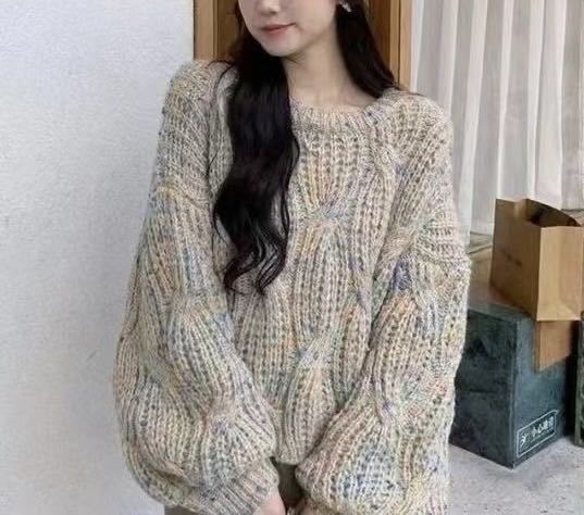 Women's Loose-Fitting Colorful Lantern-Sleeve Knit Sweater - product image 8