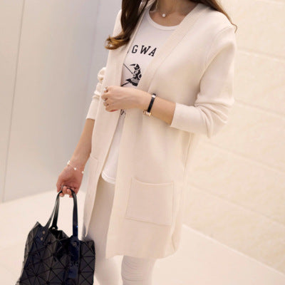 Women's New V-Neck Mid-Length Cardigan Pocket Knitted Jacket - product image 4