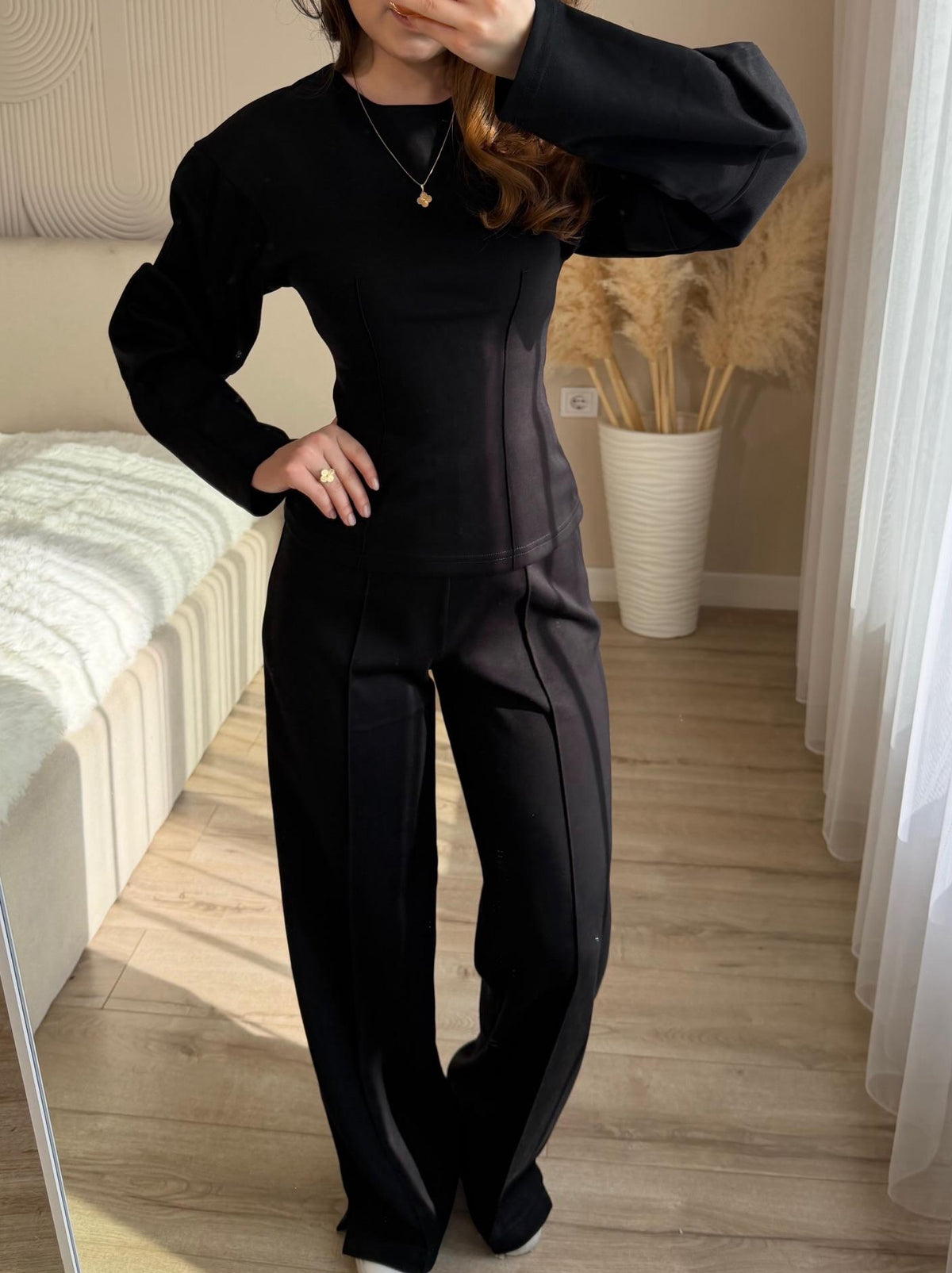 Women's Pleated Long-Sleeve Top & Wide-Leg Pants Set - product image 4