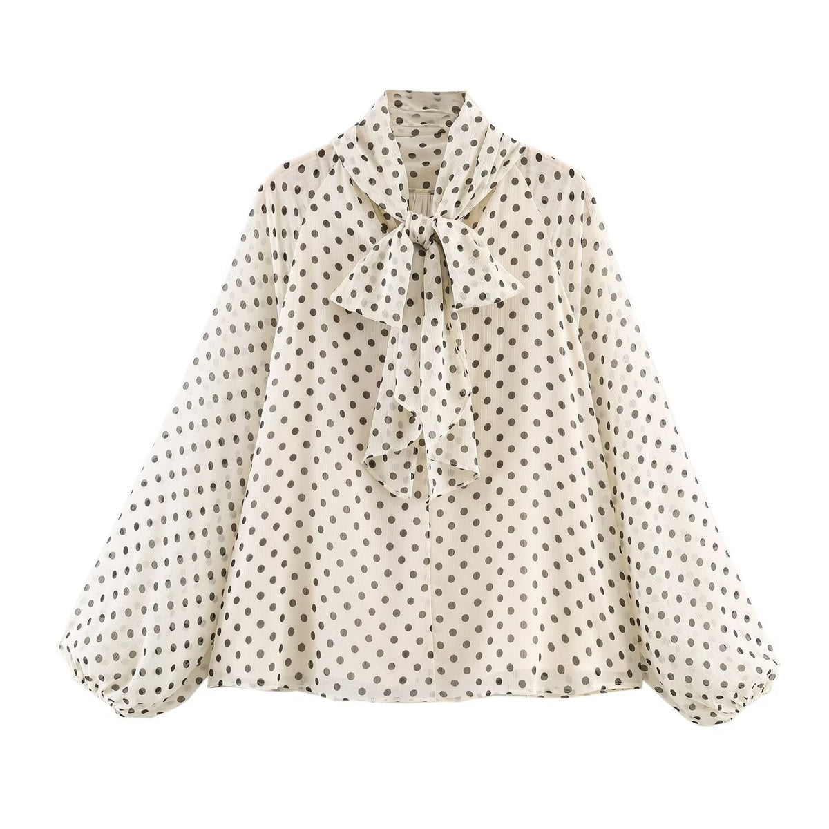 Women's Polka Dot Long-Sleeve Shirt With Bow
