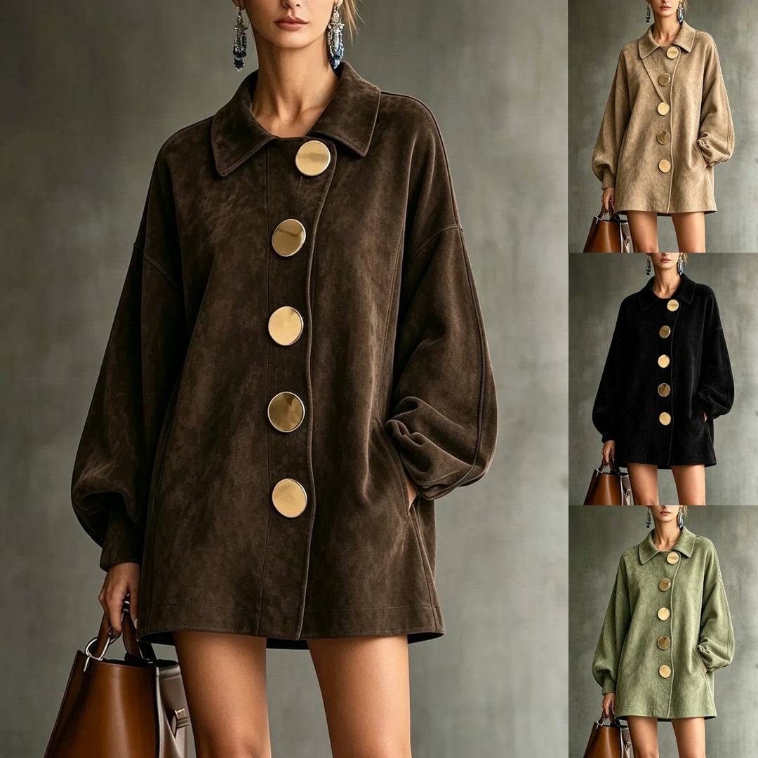 Women's Puff-Sleeve Button-Front Suede Jacket