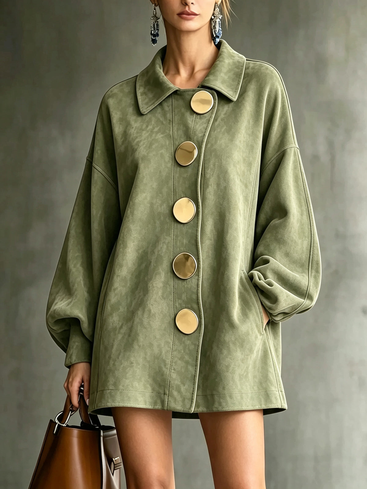 Women's Puff-Sleeve Button-Front Suede Jacket - product image 6