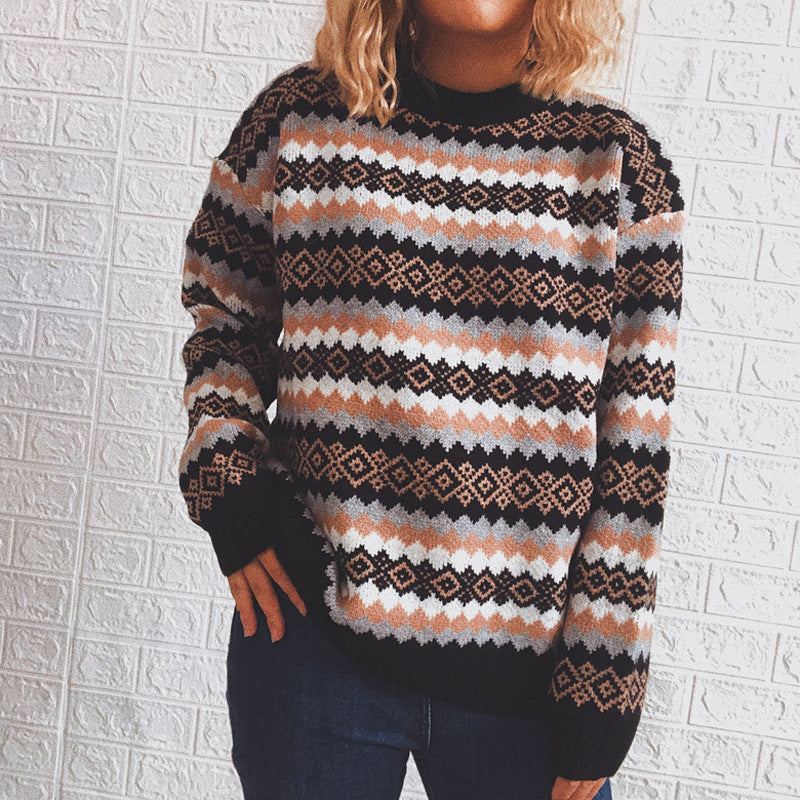 Women's Retro Geometric Crew-Neck Knit Sweater - product image 3
