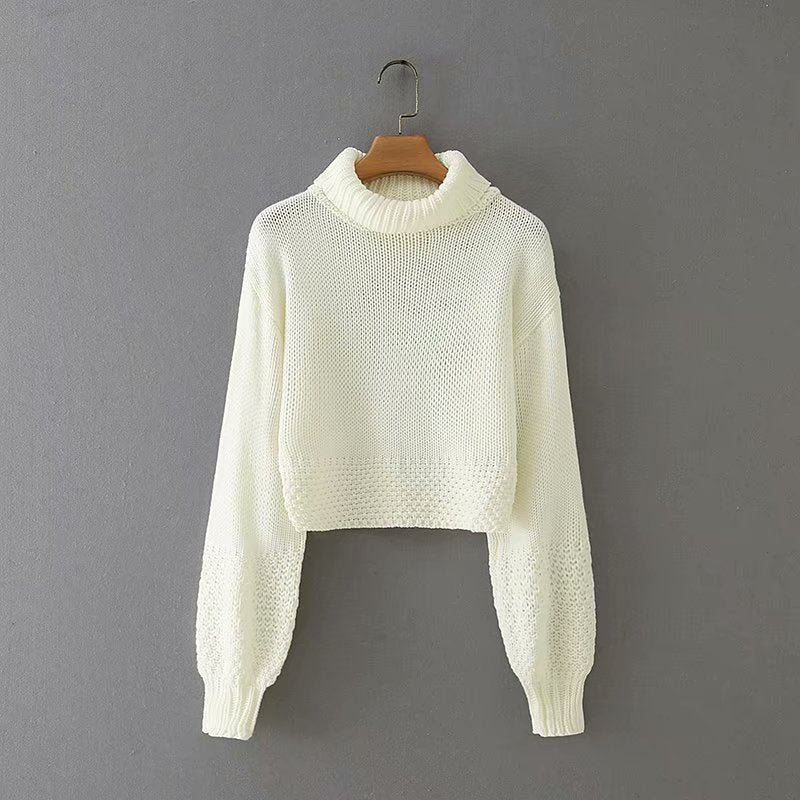 Women's Retro Mock-Neck Lantern-Sleeve Sweater