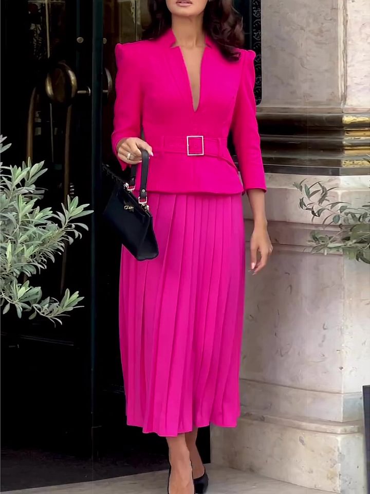 Women's Rose Lace-Up Top & Pleated Skirt Set