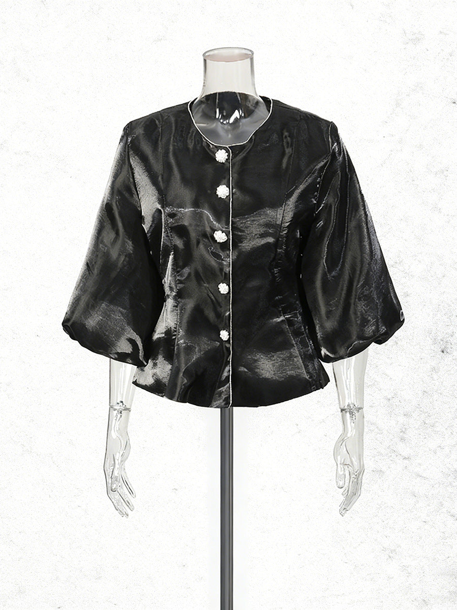 Women's Round-Neck Lantern-Sleeve Button-Front Shirt - product image 9