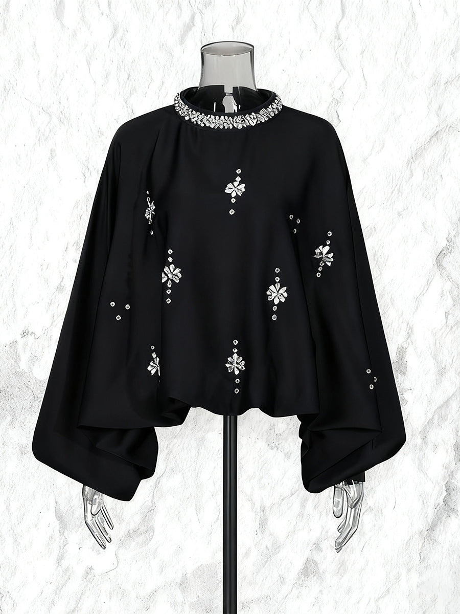 Women's Round Neck Rhinestone Loose Solid Color Pullover Shirt - product image 5