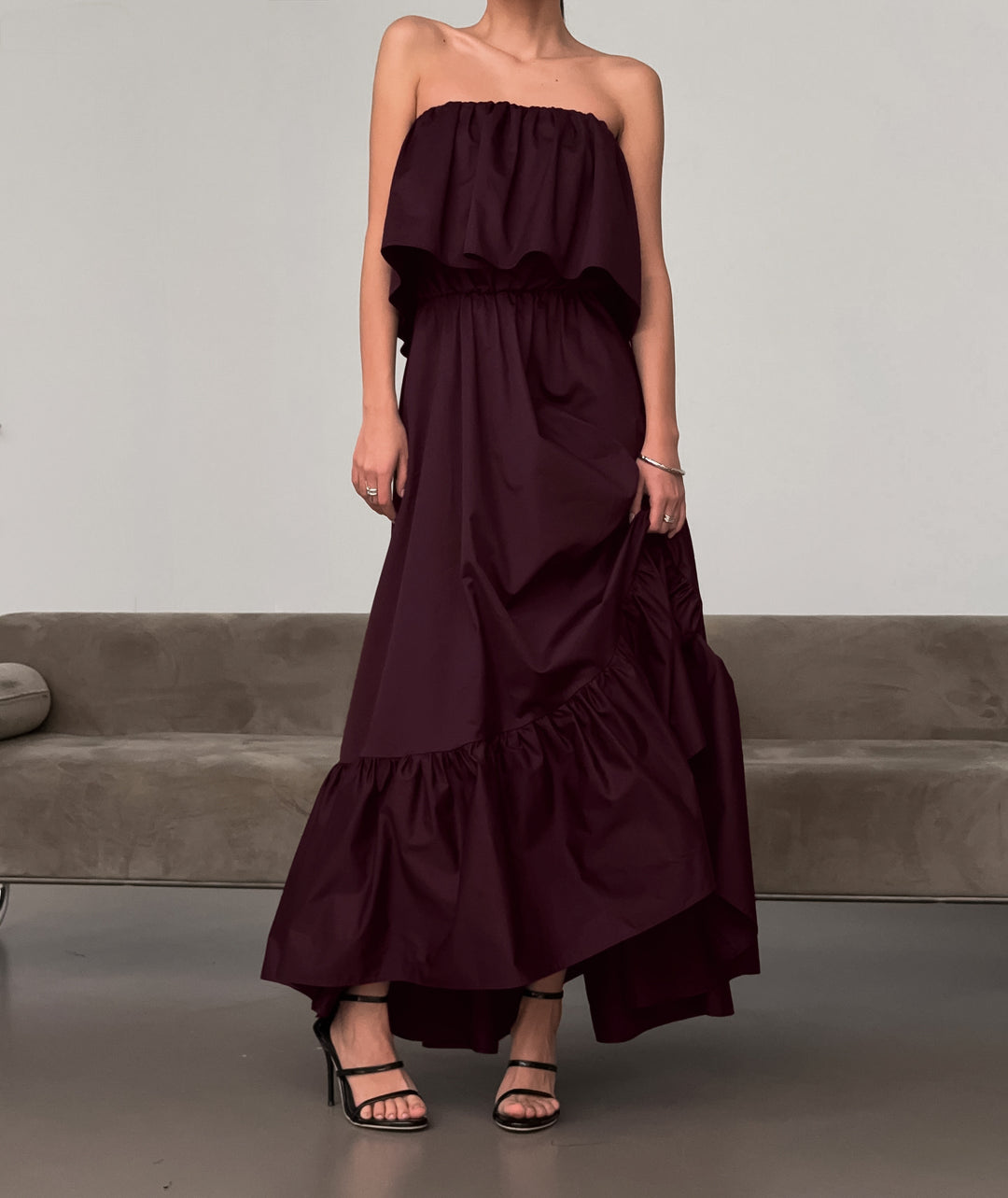 Women's Ruffled Strapless Maxi Dress