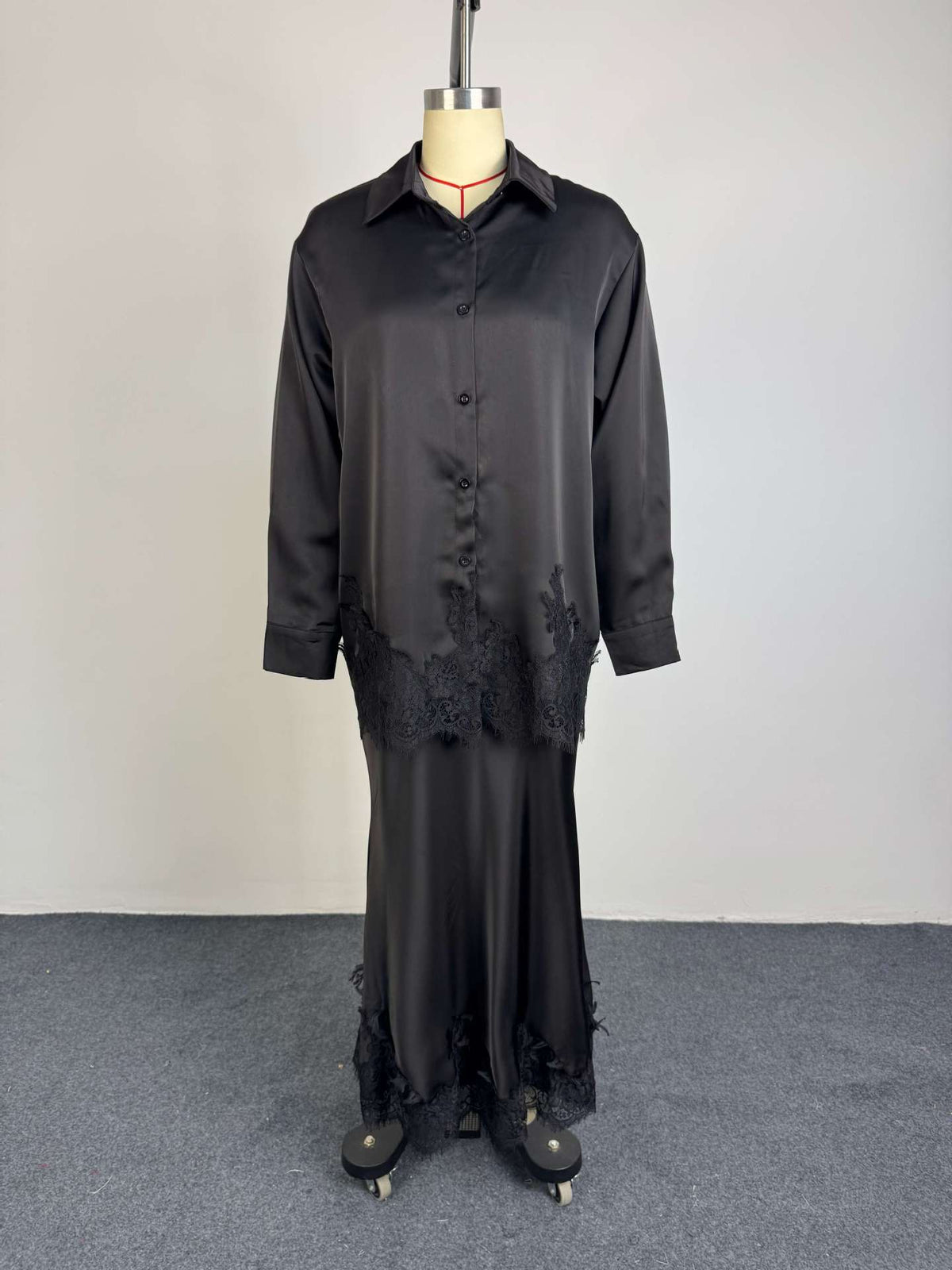 Women's Satin Lace-Hem Shirt & Maxi Skirt Co-ord Set - product image 10