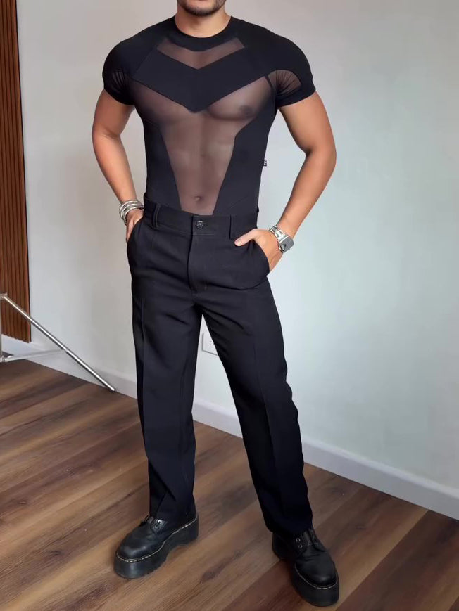 Women's Sexy Short-Sleeve Mesh Jumpsuit
