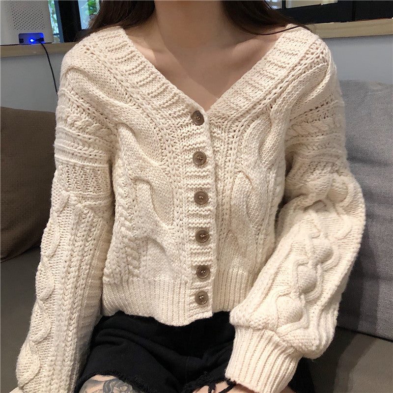 Women's Short Twist Lantern-Sleeve Cardigan