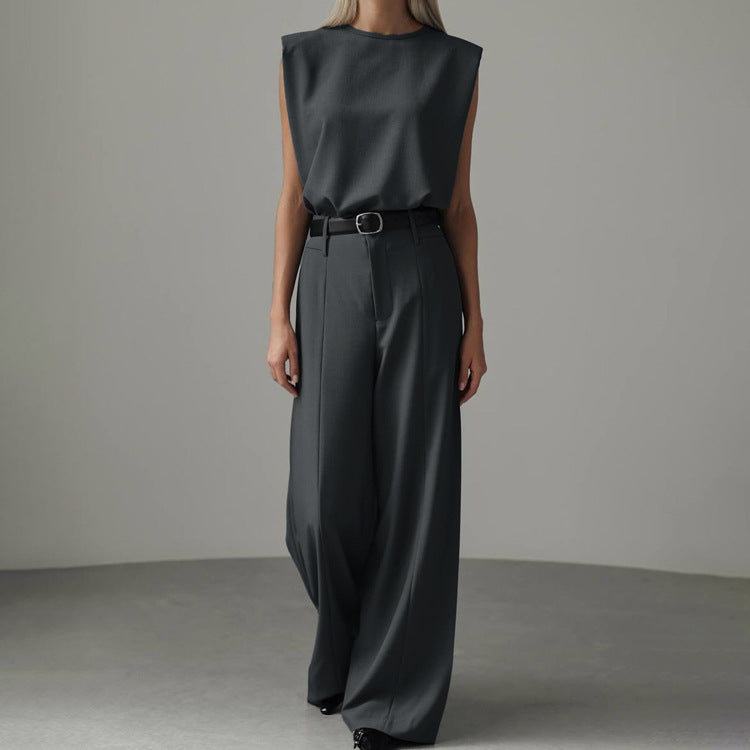 Women's Sleeveless Vest Pullover Top And Loose-fitting Trousers Two-Piece Set