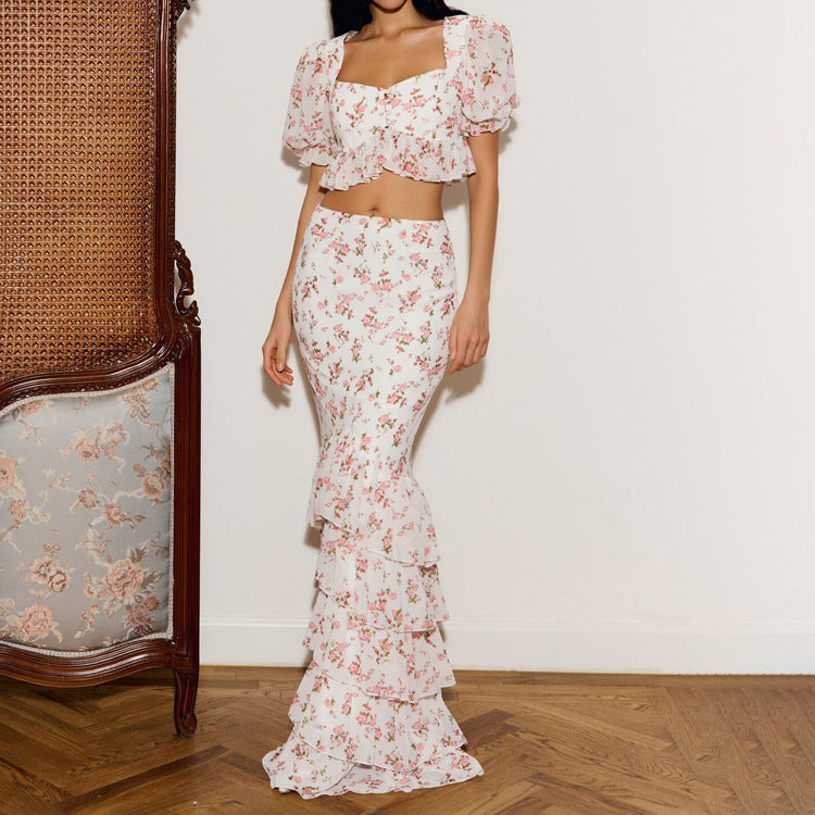 Women's Square-Neck Crop Top & Bodycon Skirt Set