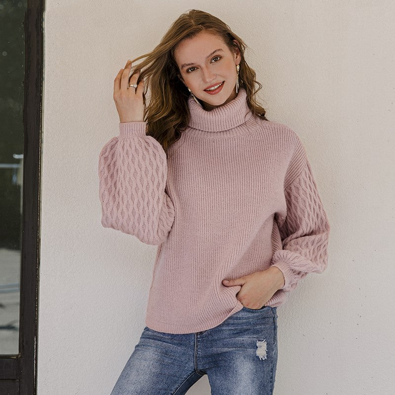 Women's Sweet Solid-Color Turtleneck Lantern-Sleeve Sweater - product image 7