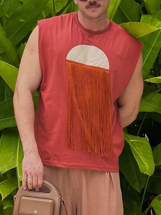 Women's Terracotta Sleeveless Fringe-Accent Top