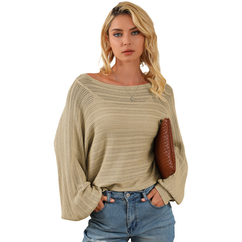 Women's Textured Lantern-Sleeve Off-Neck Sweater Loose Pullover Sweater - product image 10