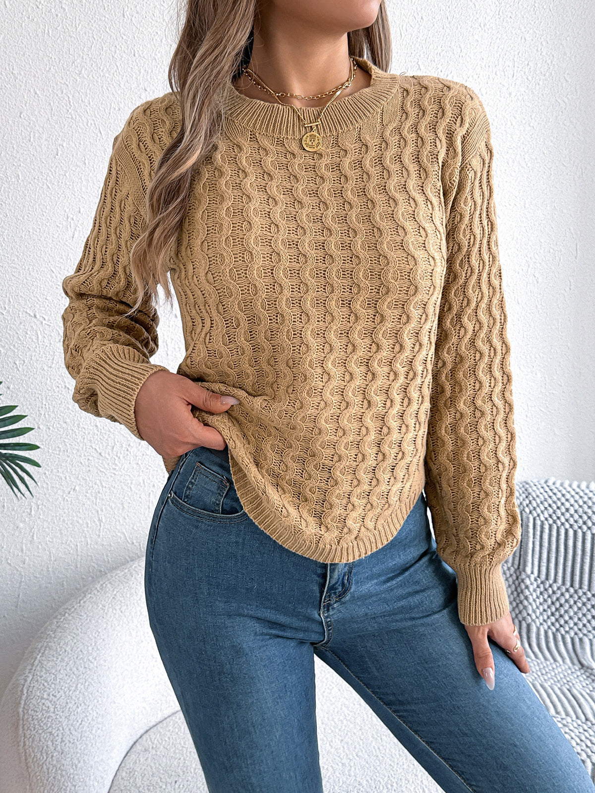 Women's Twist Lantern-Sleeve Irregular Pullover Sweater - product image 5