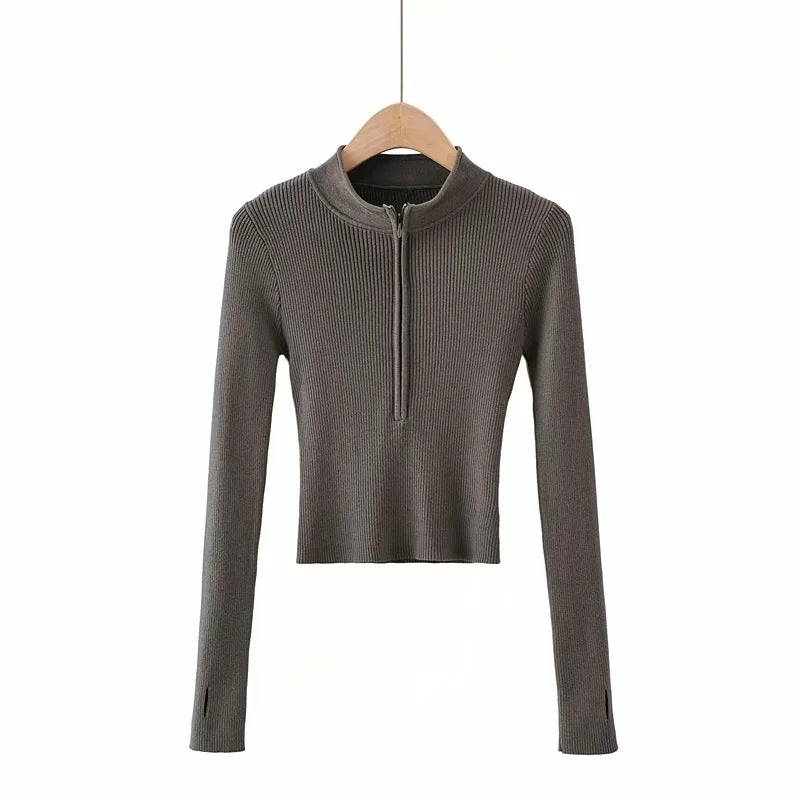Women's V-Neck Long-Sleeve Zip-Up Layering Sweater - product image 2
