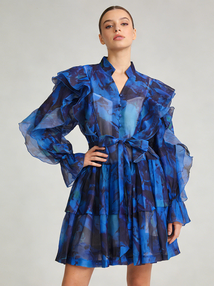 Women's V-Neck Ruffled Tie-waist Dress - product image 6