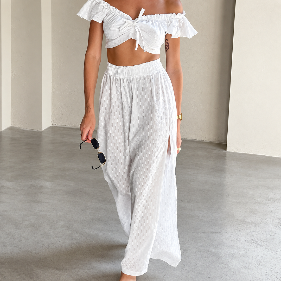Women's Casual Cut-Out Ruffled Jacquard Suit - WOMONA
