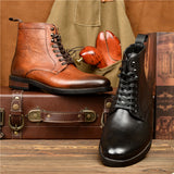 Soft Top Cowhide High Top Boots For Men - WOMONA.COM