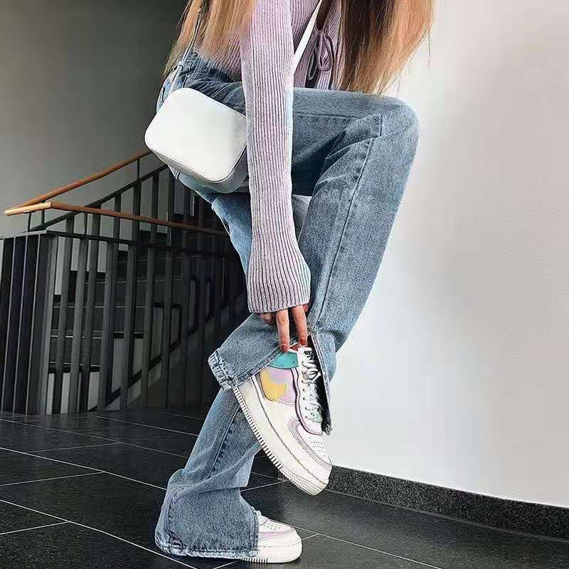 Retro Straight Split Denim Trousers Women - WOMONA.COM