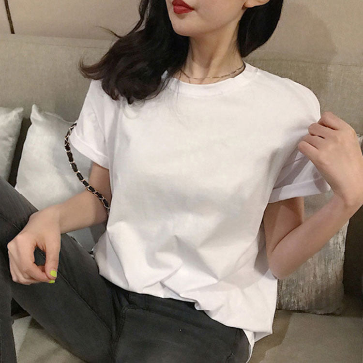 Loose Solid Color Short Sleeves - WOMONA.COM