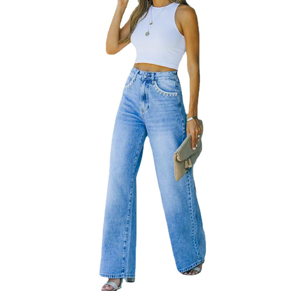 WISH Loose Washed Denim Trousers - WOMONA.COM